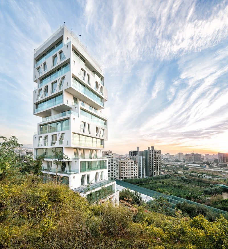 Residential Tower Elevation with the cube Stacked Box By Orange Architects in Beirut, Lebanon (1)