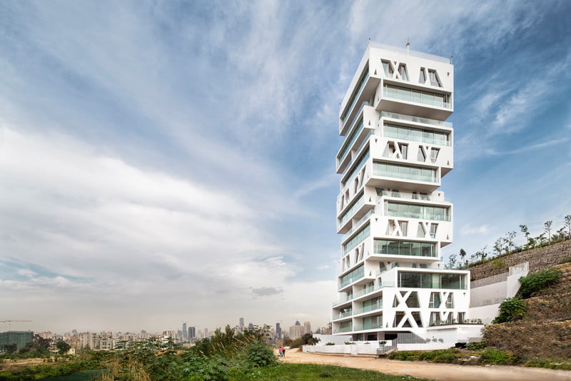 Residential Tower Elevation with the cube Stacked Box By Orange Architects in Beirut, Lebanon