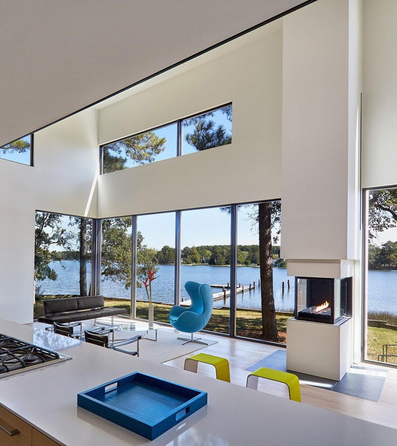 beautiful view of water front form the dining and kitchen area