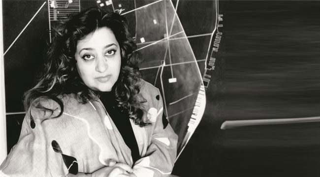 Zaha-Hadid-in-one-of-her-own-creations-in-1989