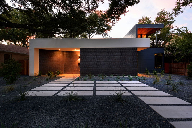 Main entrance of house with steping stone landscap design