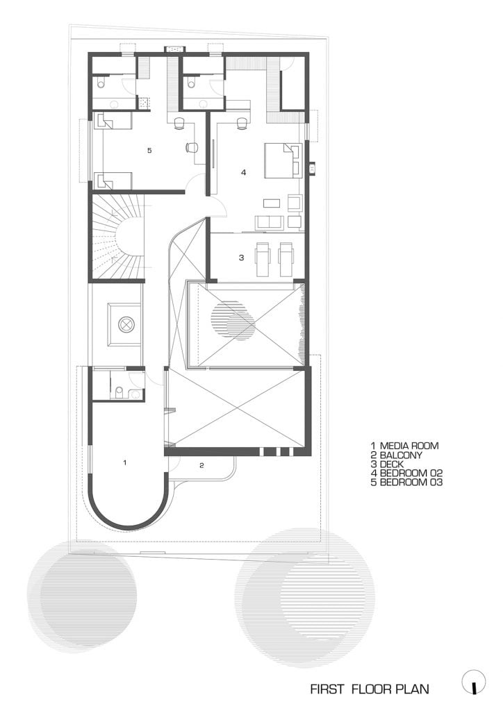 fist floor plan of modern indian house with central courtyard