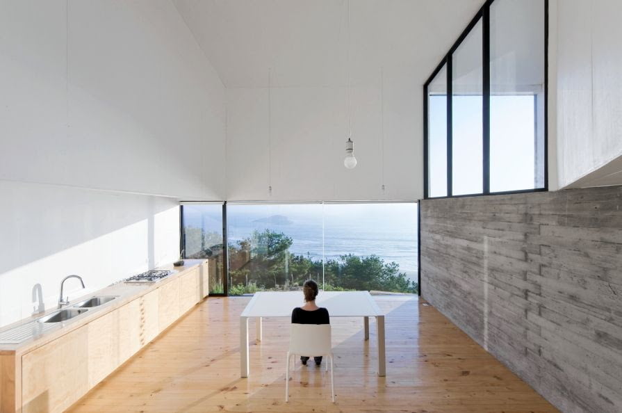 minimul kitchen design with a sea side view