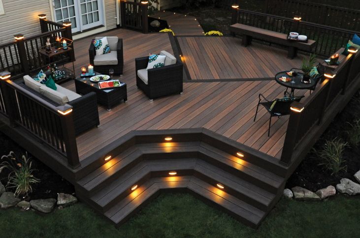 outdoor deck lighting with railing and floor lights