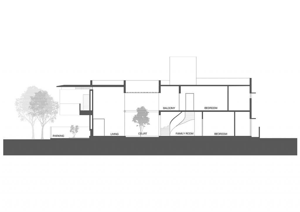 section through private outdoor courtyard in indian house design