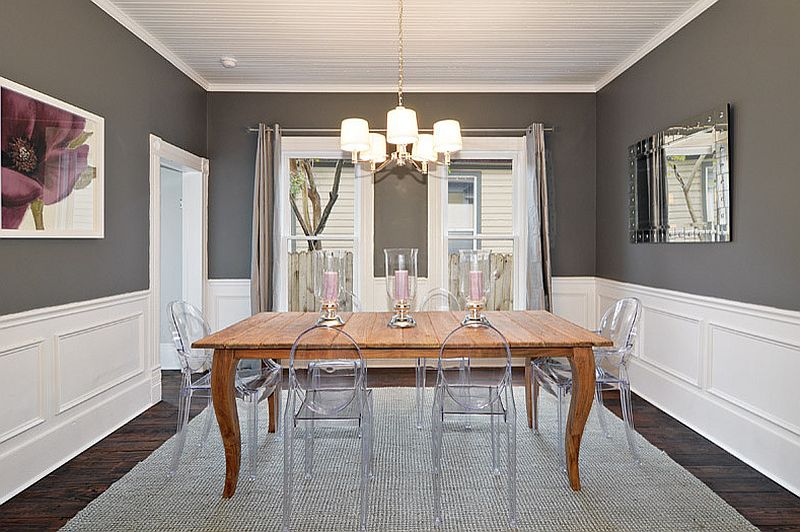 light gray dining rooms with wooden furniture sets,