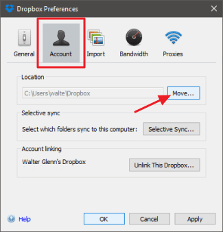 Change The Location of Dropbox Folder